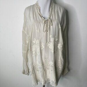 Johnny Was Women's Cream De Vries Embroidered Floral Tunic Size Medium